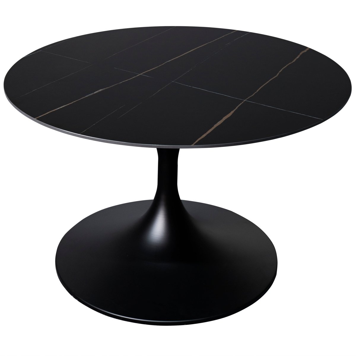 Leisuremod Coffee Table Sintered Stone / 27 Inches Wide / Black Verve Round Coffee Table with MDF/Resin/Sintered Stone Tabletop and Black Stainless Steel Base
