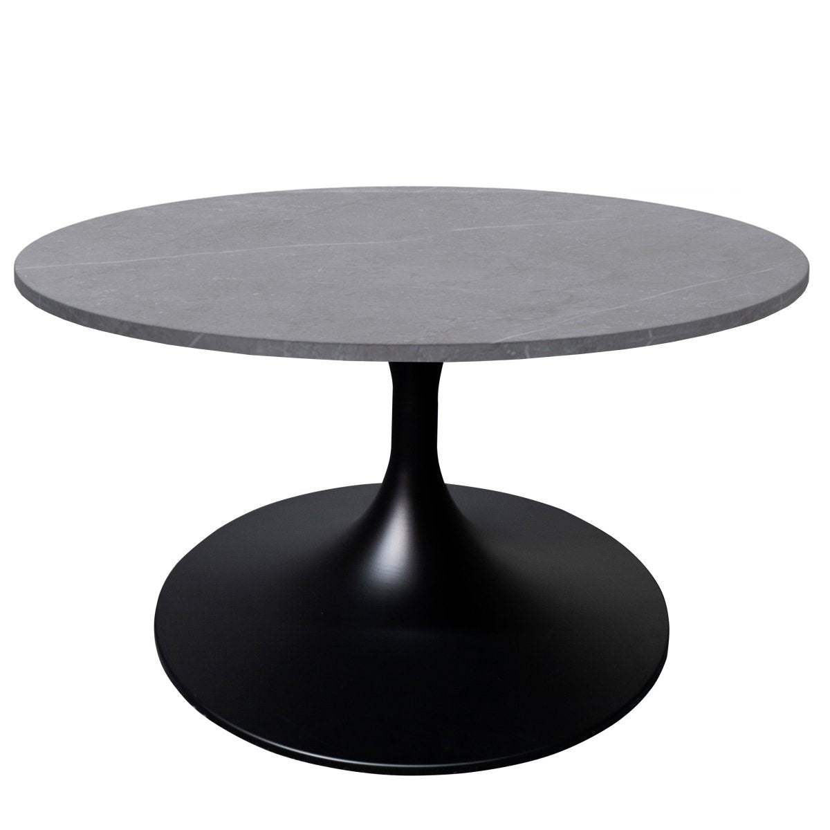 Leisuremod Coffee Table Sintered Stone / 27 Inches Wide / Grey Verve Round Coffee Table with MDF/Resin/Sintered Stone Tabletop and Black Stainless Steel Base