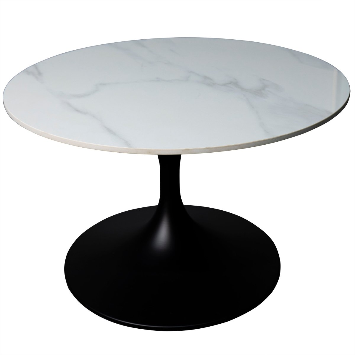 Leisuremod Coffee Table Sintered Stone / 27 Inches Wide / White Verve Round Coffee Table with MDF/Resin/Sintered Stone Tabletop and Black Stainless Steel Base