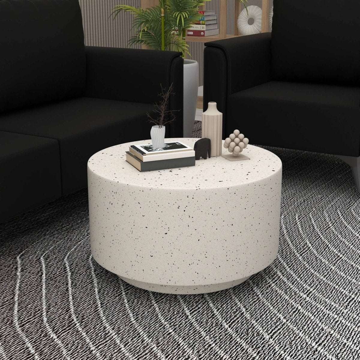 Terra 36" Round Coffee Table in Fiberstone for Indoor and Outdoor White Coffee Table LeisureMod