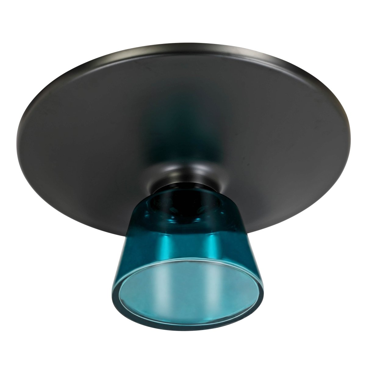 Tully 30-Inch Round Glass/Stone Coffee Table with Iron Rim Frame and Glass Base Glass Black Blue Black Glass Coffee Table Leisuremod