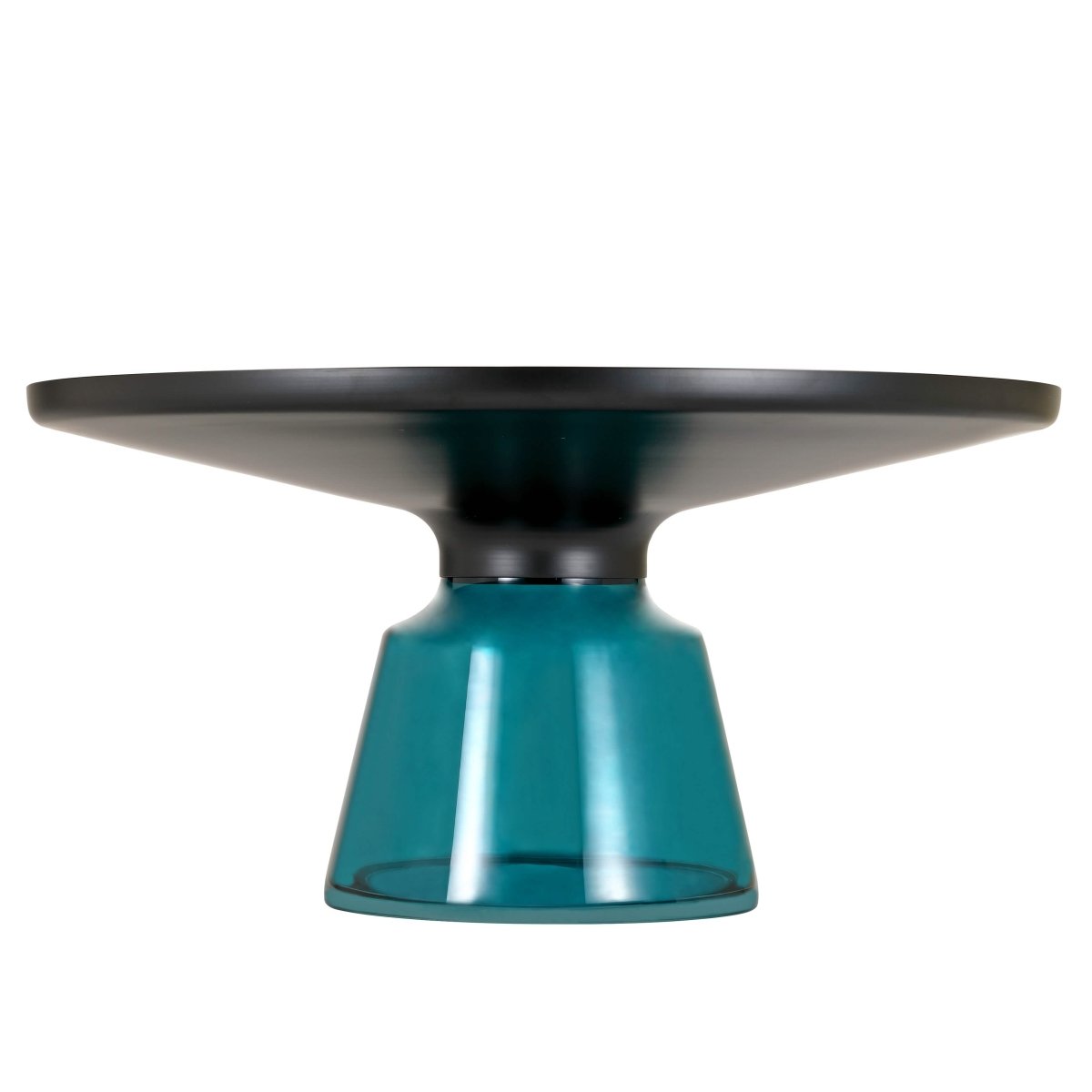 Tully 30-Inch Round Glass/Stone Coffee Table with Iron Rim Frame and Glass Base Glass Black Blue Black Glass Coffee Table Leisuremod