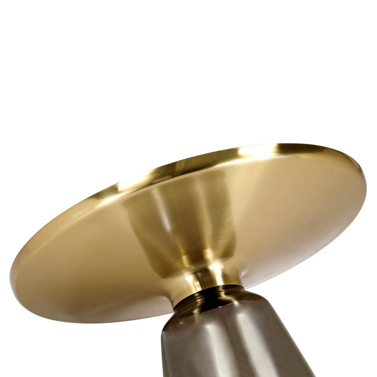 Tully 30-Inch Round Glass/Stone Coffee Table with Iron Rim Frame and Glass Base Glass Gold Grey Black Glass Coffee Table Leisuremod