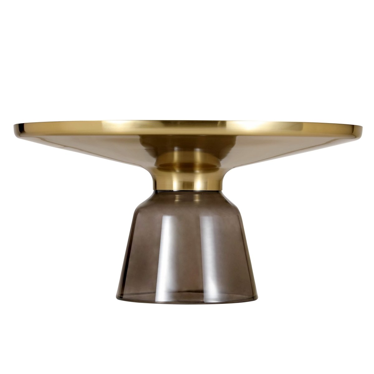 Tully 30-Inch Round Glass/Stone Coffee Table with Iron Rim Frame and Glass Base Glass Gold Grey Black Glass Coffee Table Leisuremod