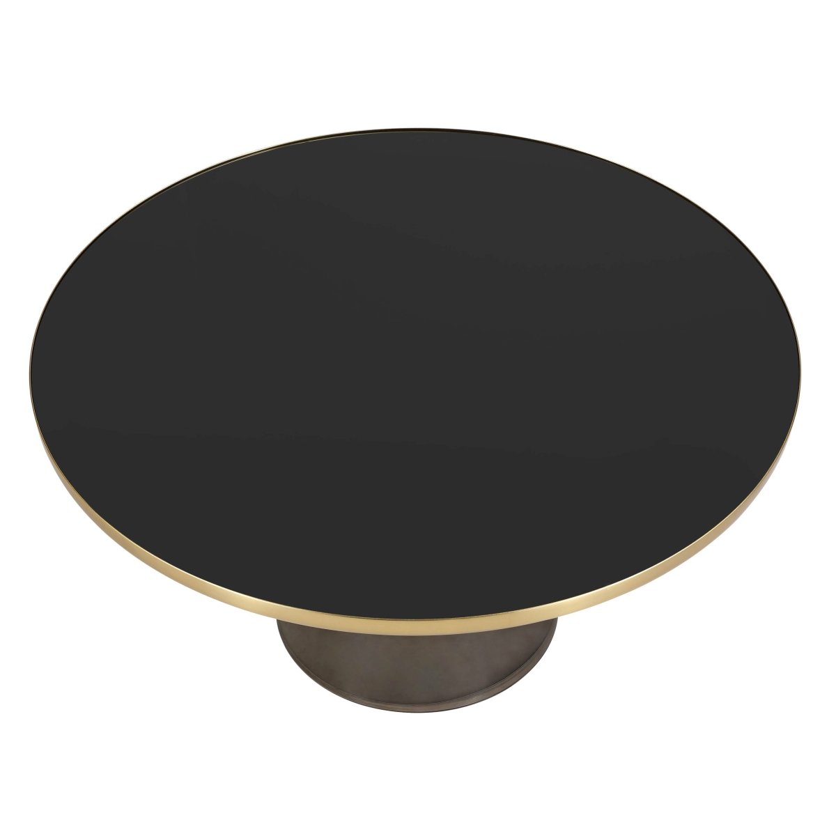Tully 30-Inch Round Glass/Stone Coffee Table with Iron Rim Frame and Glass Base Glass Gold Grey Black Glass Coffee Table Leisuremod