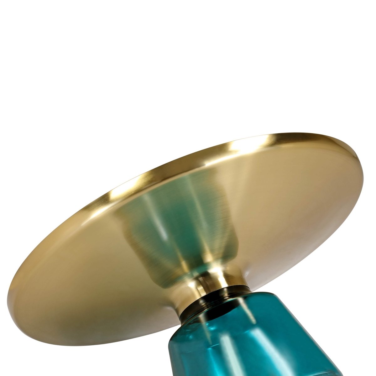 Tully 30-Inch Round Glass/Stone Coffee Table with Iron Rim Frame and Glass Base Stone Gold Blue White Stone Coffee Table Leisuremod