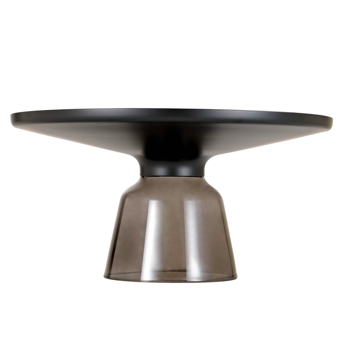 Tully 30-Inch Round Glass/Stone Coffee Table with Iron Rim Frame and Glass Base Glass Black Grey Black Glass Coffee Table Leisuremod