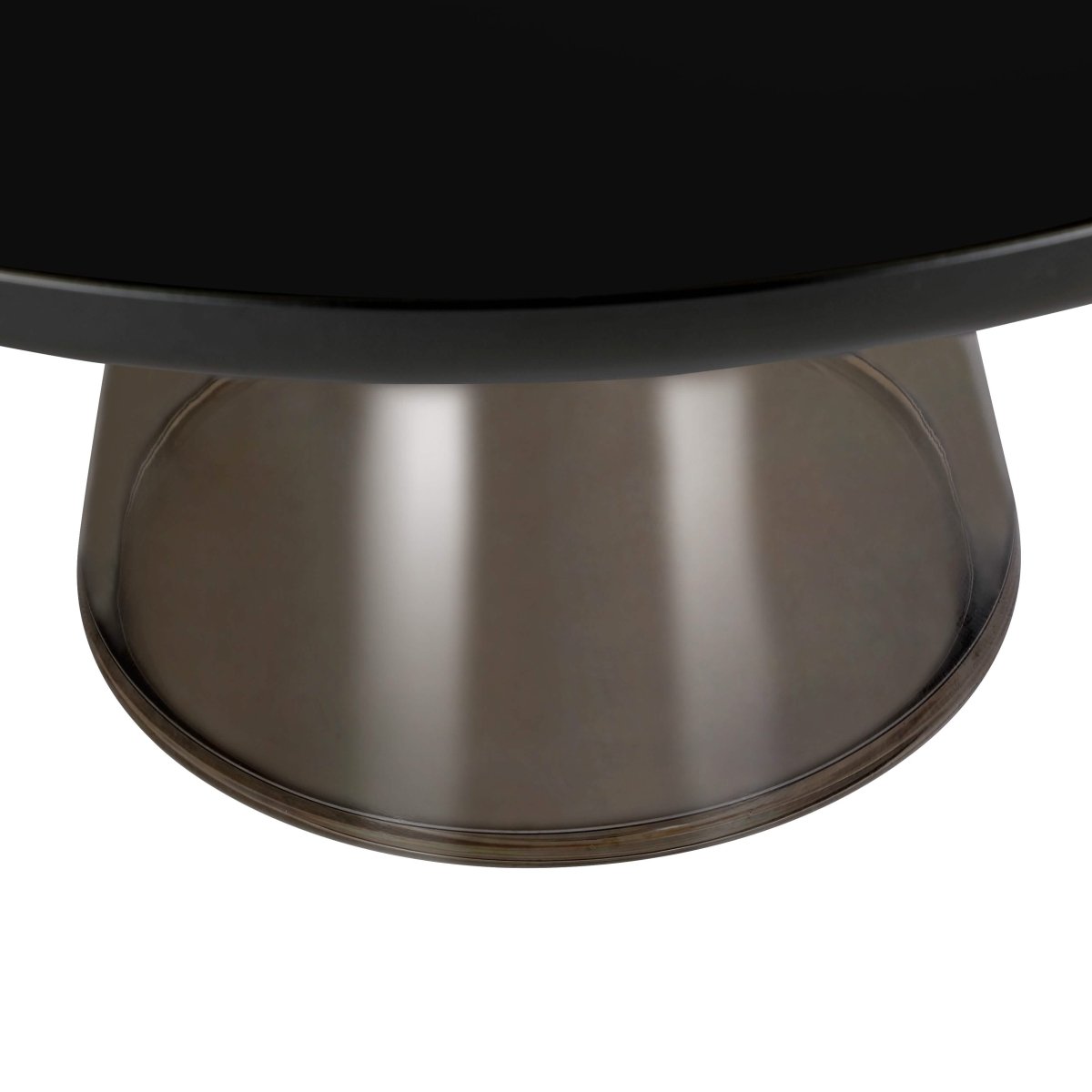 Tully 30-Inch Round Glass/Stone Coffee Table with Iron Rim Frame and Glass Base Glass Black Grey Black Glass Coffee Table Leisuremod