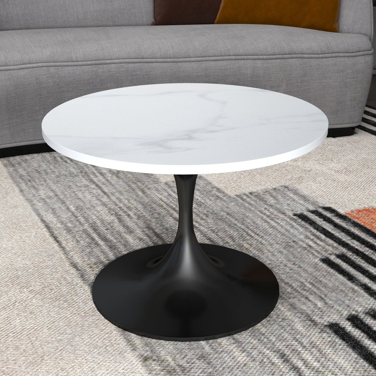Leisuremod Coffee Table Verve Round Coffee Table with MDF/Resin/Sintered Stone Tabletop and Black Stainless Steel Base