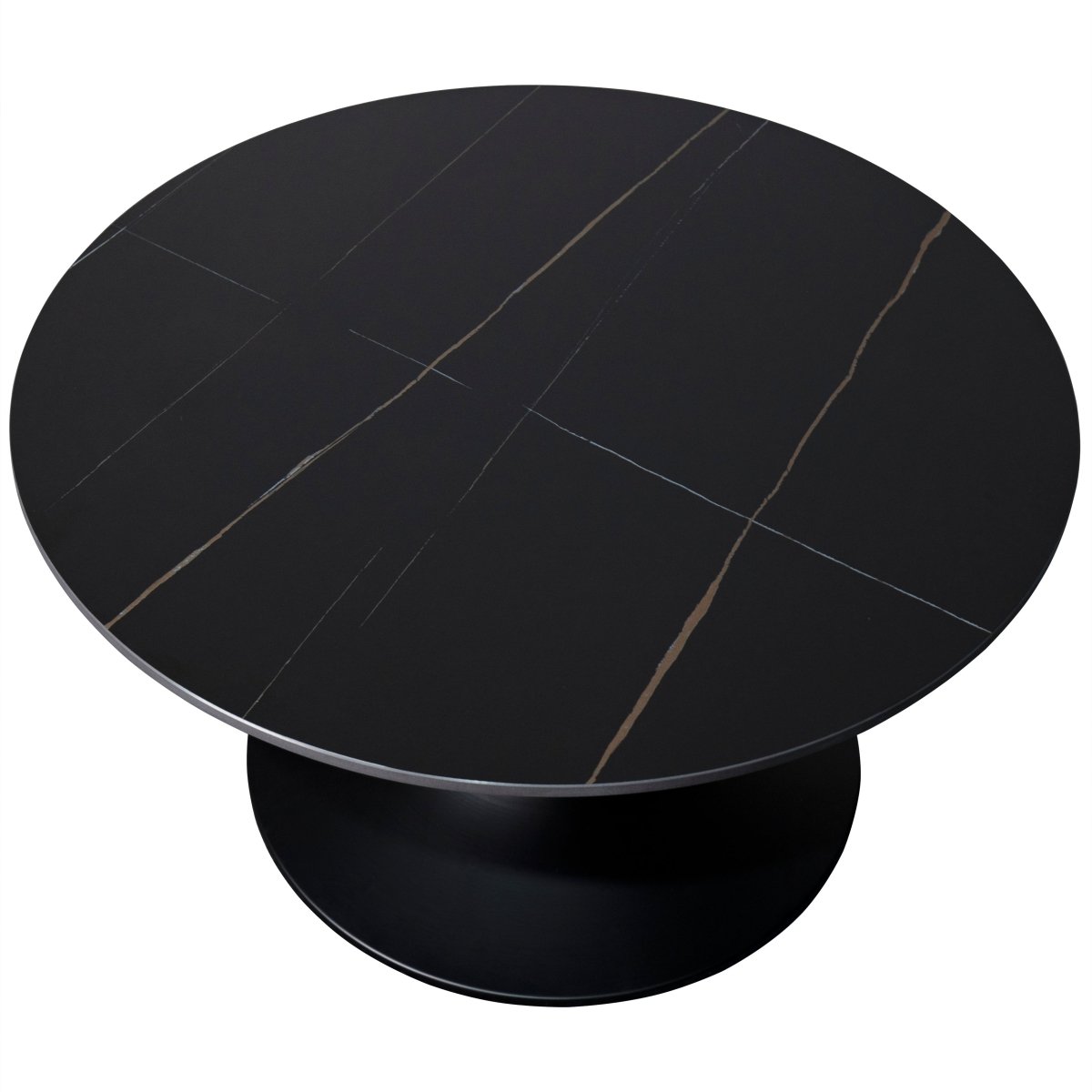 Leisuremod Coffee Table Verve Round Coffee Table with MDF/Resin/Sintered Stone Tabletop and Black Stainless Steel Base