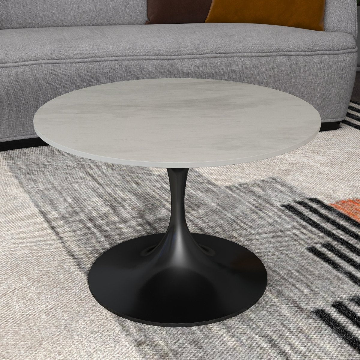 Leisuremod Coffee Table Verve Round Coffee Table with MDF/Resin/Sintered Stone Tabletop and Black Stainless Steel Base