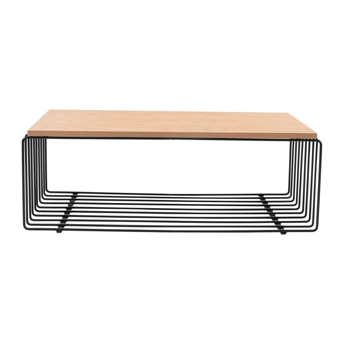Walden Rectangular Coffee Table with Ash Wood Tabletop in Black Steel Frame Black Coffee Table Leisuremod