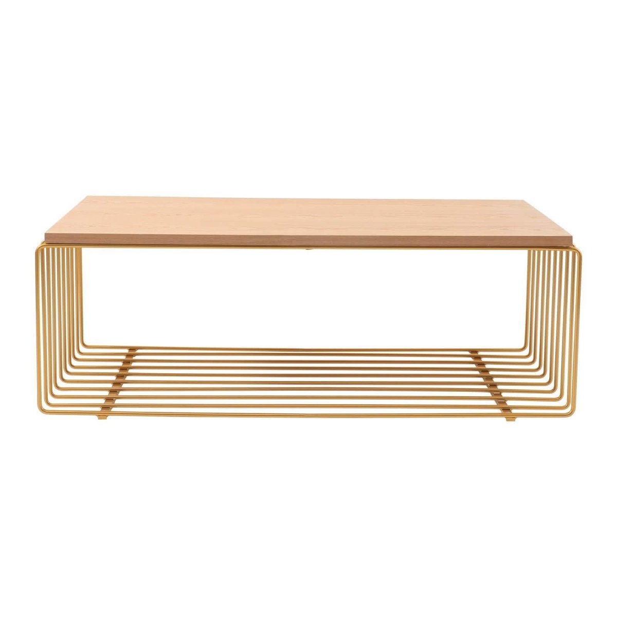 Leisuremod Coffee Table Walden Rectangular Coffee Table with Ash Wood Tabletop in Black Steel Frame