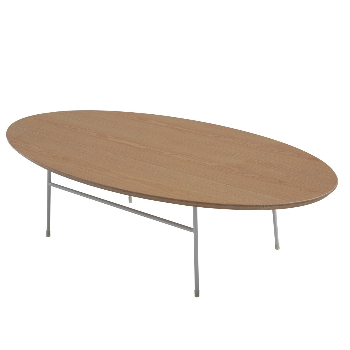 Leisuremod Coffee Table White / Natural Wood Rossmore Oval Coffee Table with MDF Wood Tabletop in Black/White Steel Frame