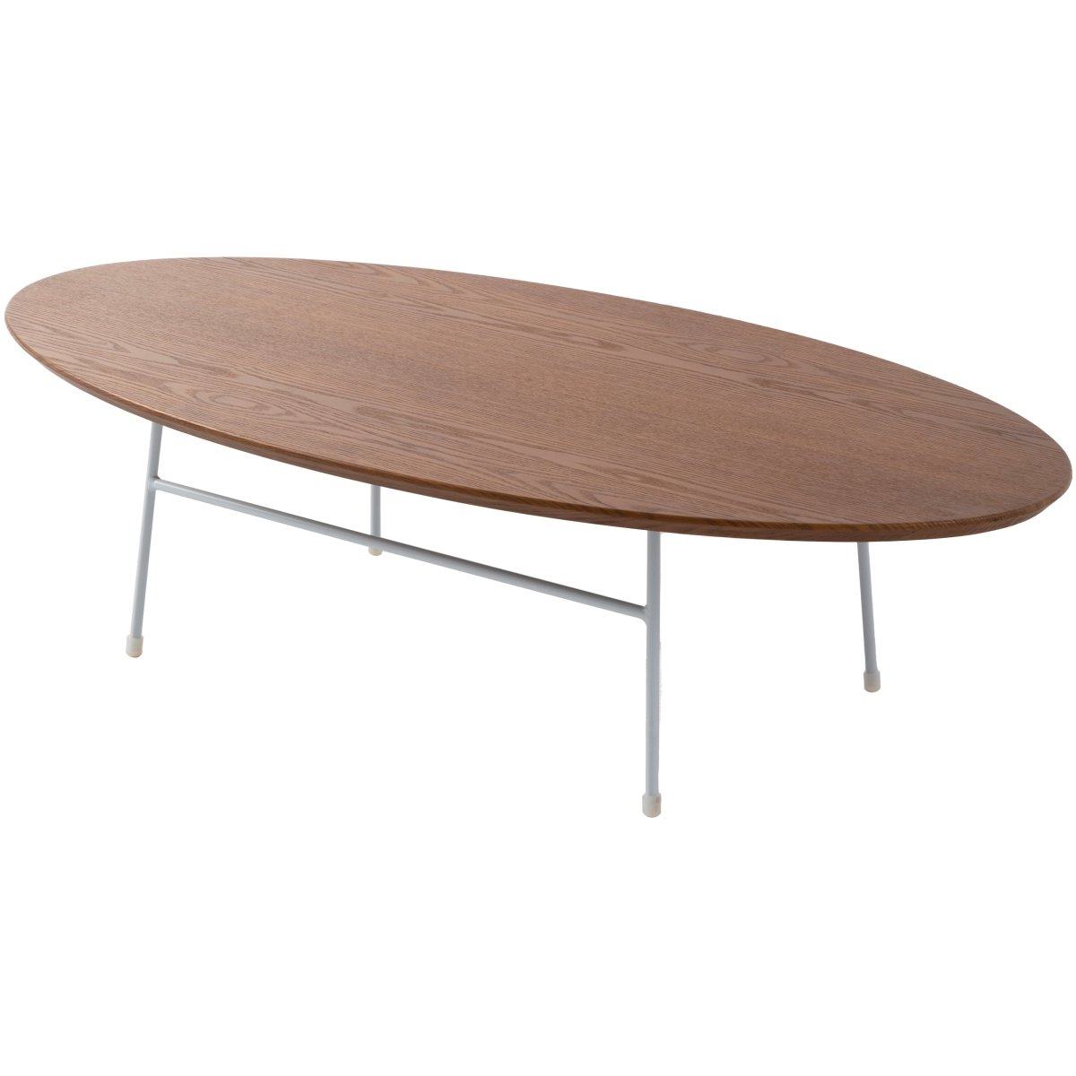 Leisuremod Coffee Table White / Walnut Rossmore Oval Coffee Table with MDF Wood Tabletop in Black/White Steel Frame