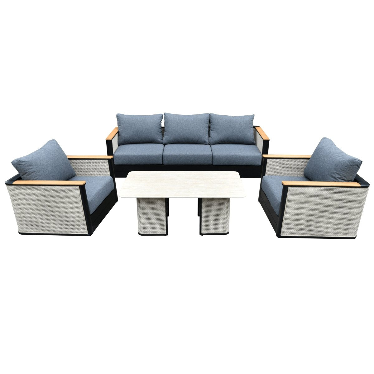 Leisuremod Conversation Set Black Arvin 4-Piece Conversation Set with Coffee Table, Sofa, and 2 Accent Chairs