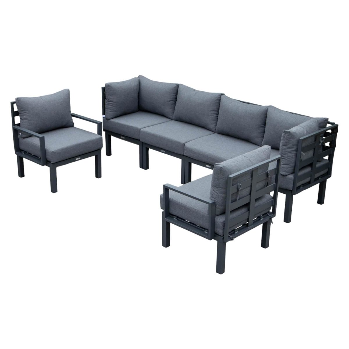 Leisuremod Conversation Set Chelsea Modern 6-Piece Patio Sectional Set in Black Aluminum with Removable Cushions