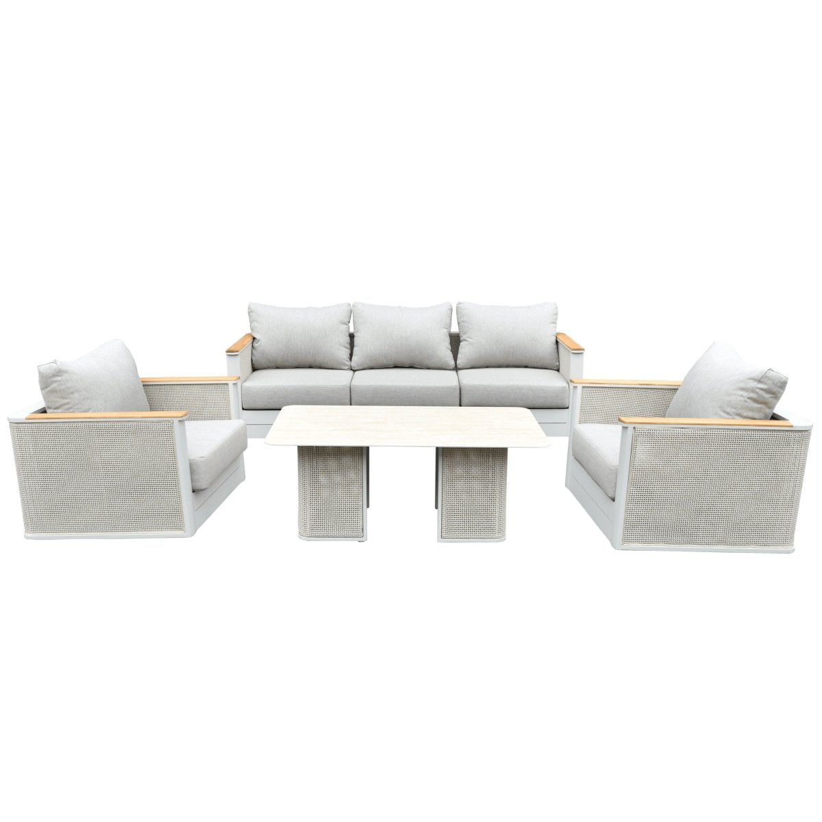 Leisuremod Conversation Set Grey Arvin 4-Piece Conversation Set with Coffee Table, Sofa, and 2 Accent Chairs