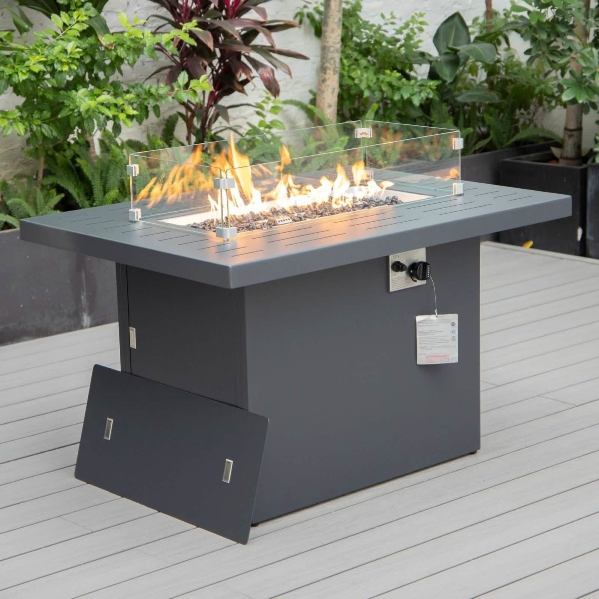 Hamilton 7-Piece Aluminum Patio Conversation Set With Fire Pit Table And Cushions Red Conversation Set Leisuremod
