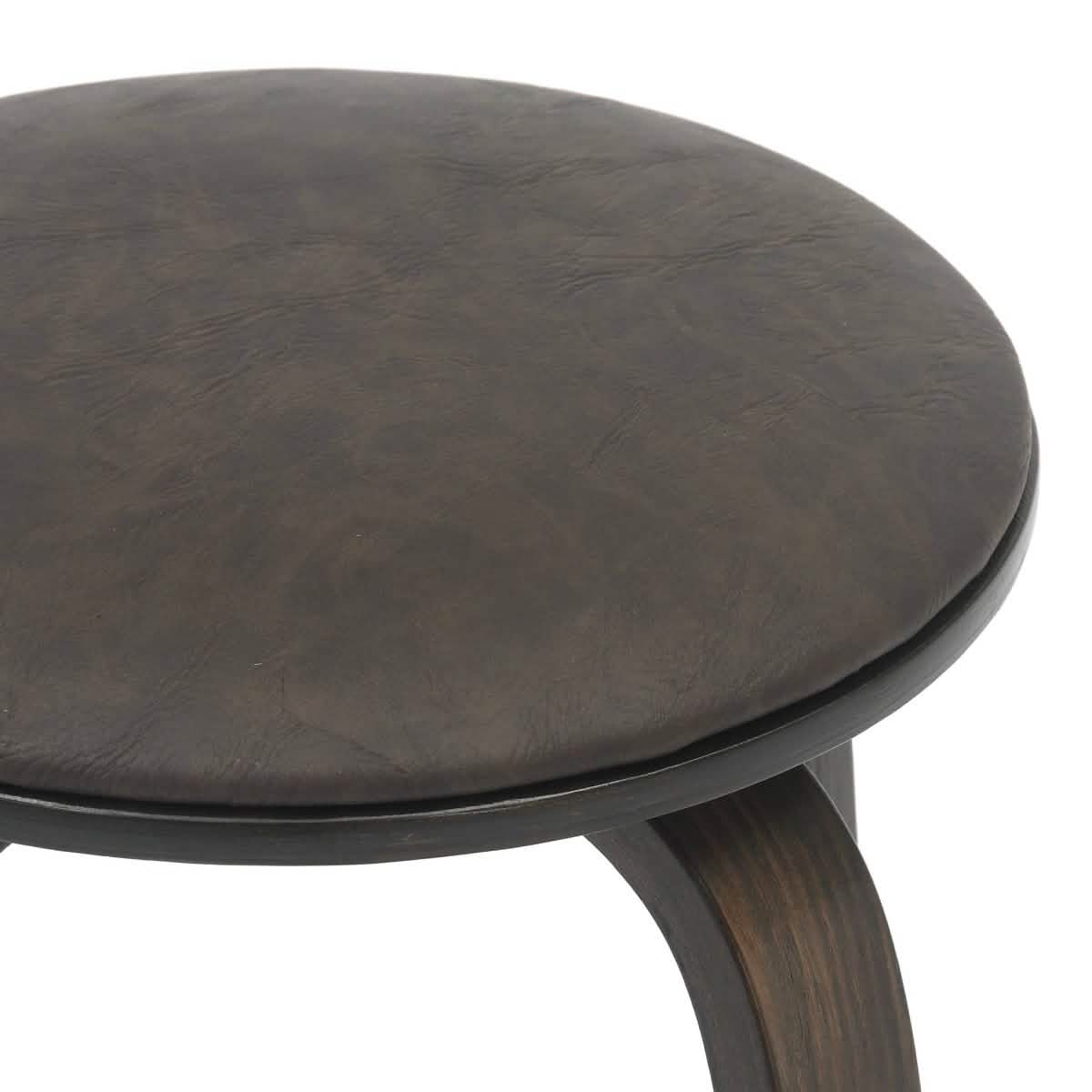 Pelya Modern Swivel Counter Stool Upholstered in Leather With Chrome Iron Footrest Dark Walnut Brown Counter Stool Leisuremod
