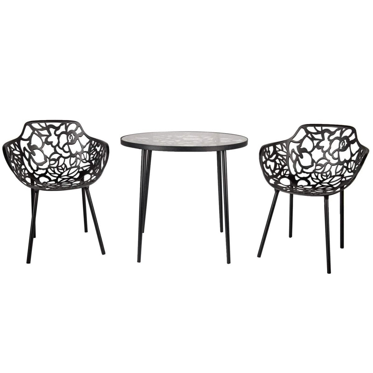 Devon Tree Design Glass Top Aluminum Base Indoor Outdoor Bistro Dining Table Leisuremod
