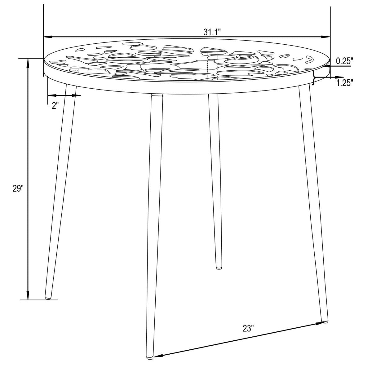 Devon Tree Design Glass Top Aluminum Base Indoor Outdoor Bistro Dining Table Leisuremod