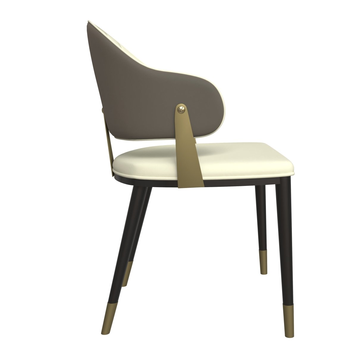 Aria Leather Dining Chair with a Curved Back and Gold Accents Design in Iron Toupe Dining Chair Leisuremod