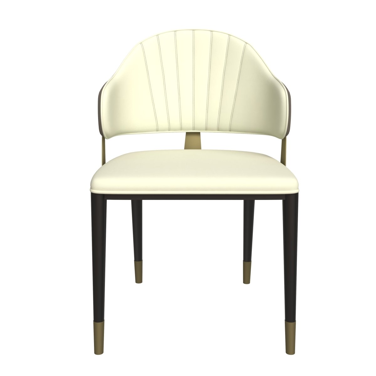 Aria Leather Dining Chair with a Curved Back and Gold Accents Design in Iron Toupe Dining Chair Leisuremod