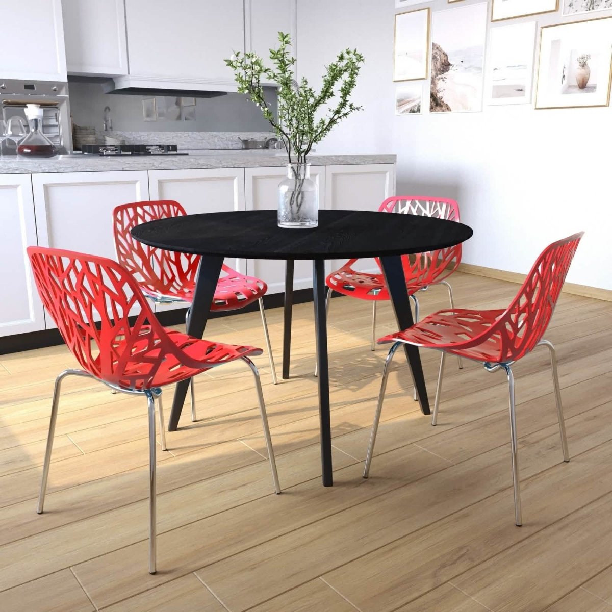 Leisuremod Dining Chair Asbury Polypropylene Dining Side Chair with Forest Cut-Out Design in Chrome