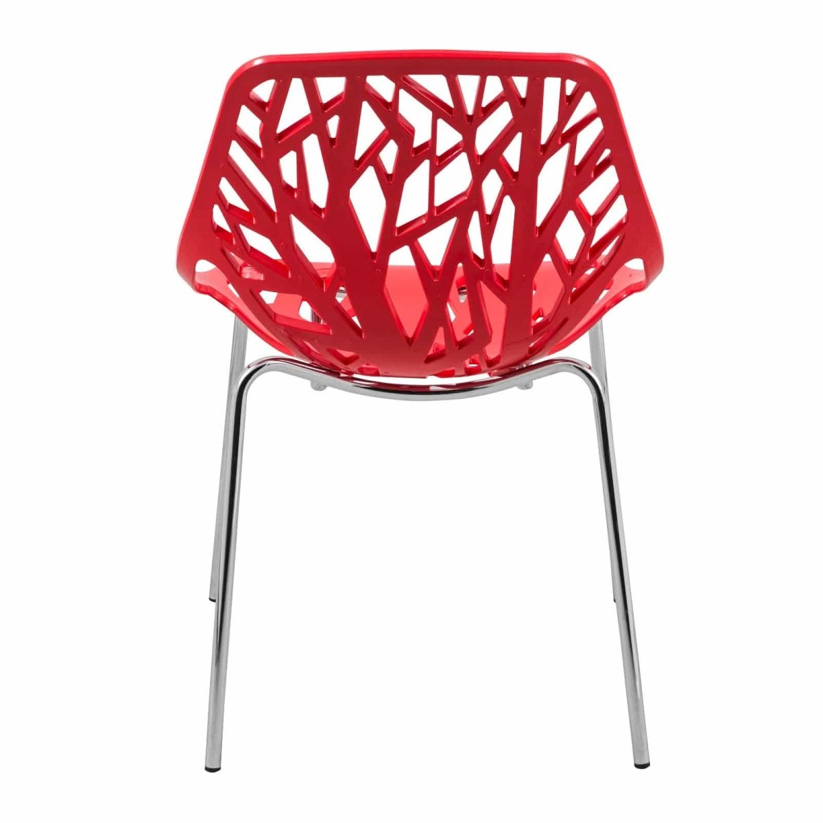 Leisuremod Dining Chair Asbury Polypropylene Dining Side Chair with Forest Cut-Out Design in Chrome