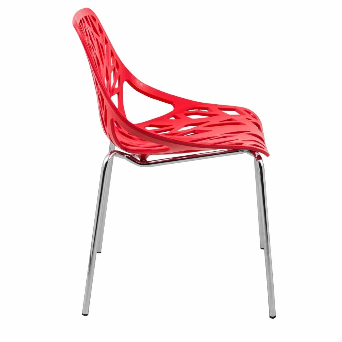 Leisuremod Dining Chair Asbury Polypropylene Dining Side Chair with Forest Cut-Out Design in Chrome