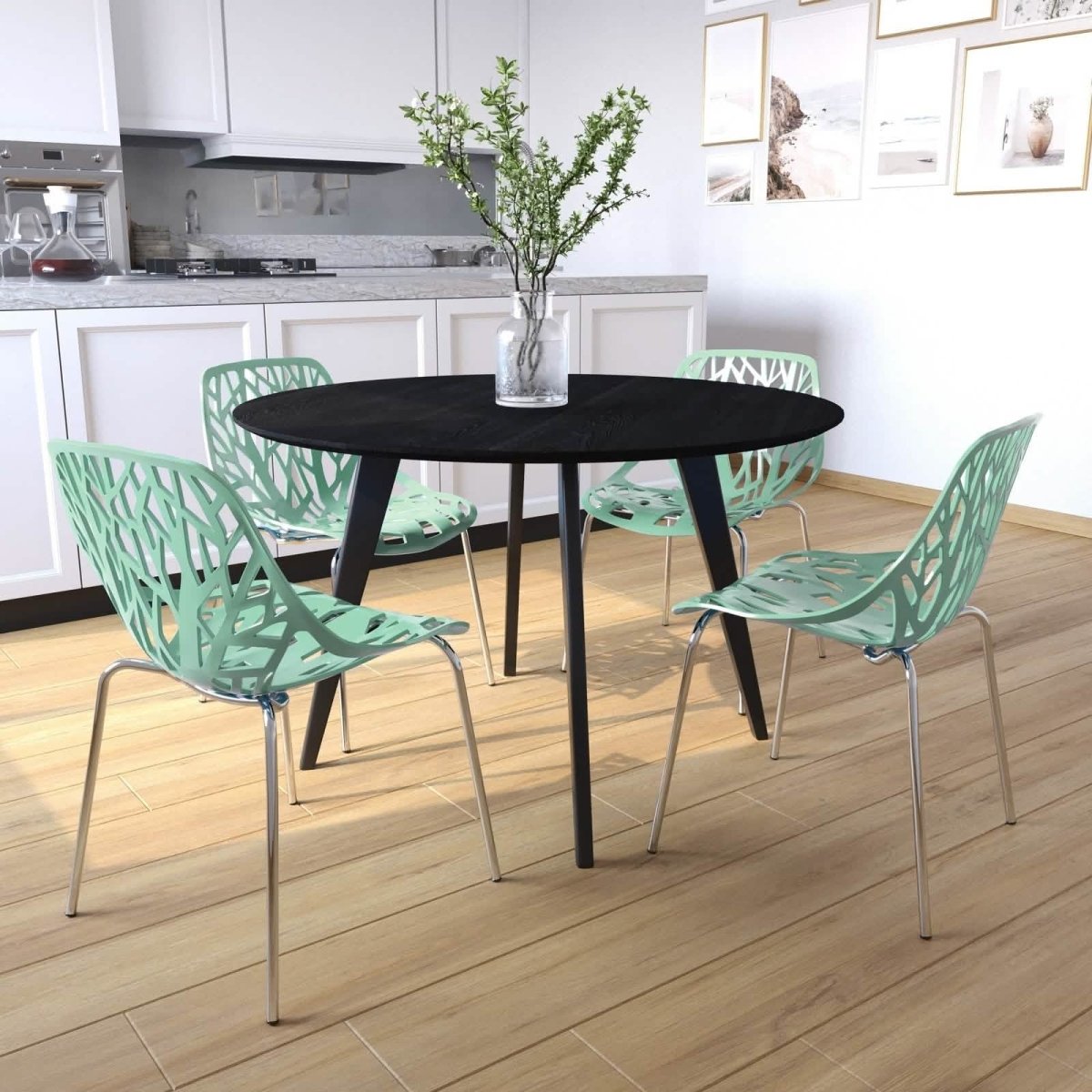 Leisuremod Dining Chair Asbury Polypropylene Dining Side Chair with Forest Cut-Out Design in Chrome