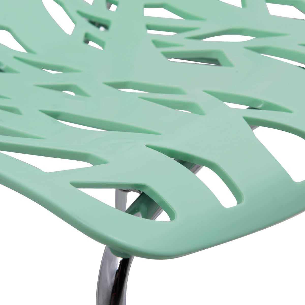 Leisuremod Dining Chair Asbury Polypropylene Dining Side Chair with Forest Cut-Out Design in Chrome