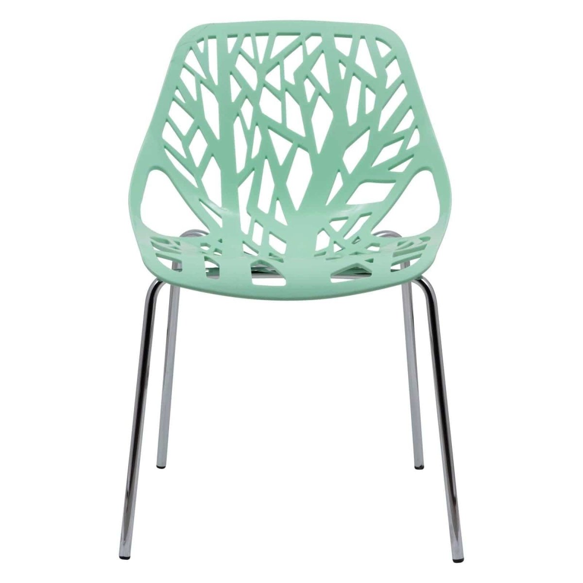 Leisuremod Dining Chair Asbury Polypropylene Dining Side Chair with Forest Cut-Out Design in Chrome
