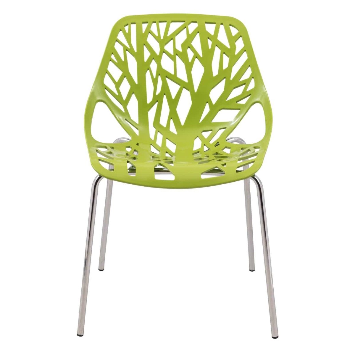 Leisuremod Dining Chair Asbury Polypropylene Dining Side Chair with Forest Cut-Out Design in Chrome