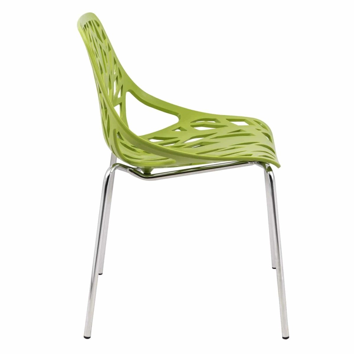 Leisuremod Dining Chair Asbury Polypropylene Dining Side Chair with Forest Cut-Out Design in Chrome