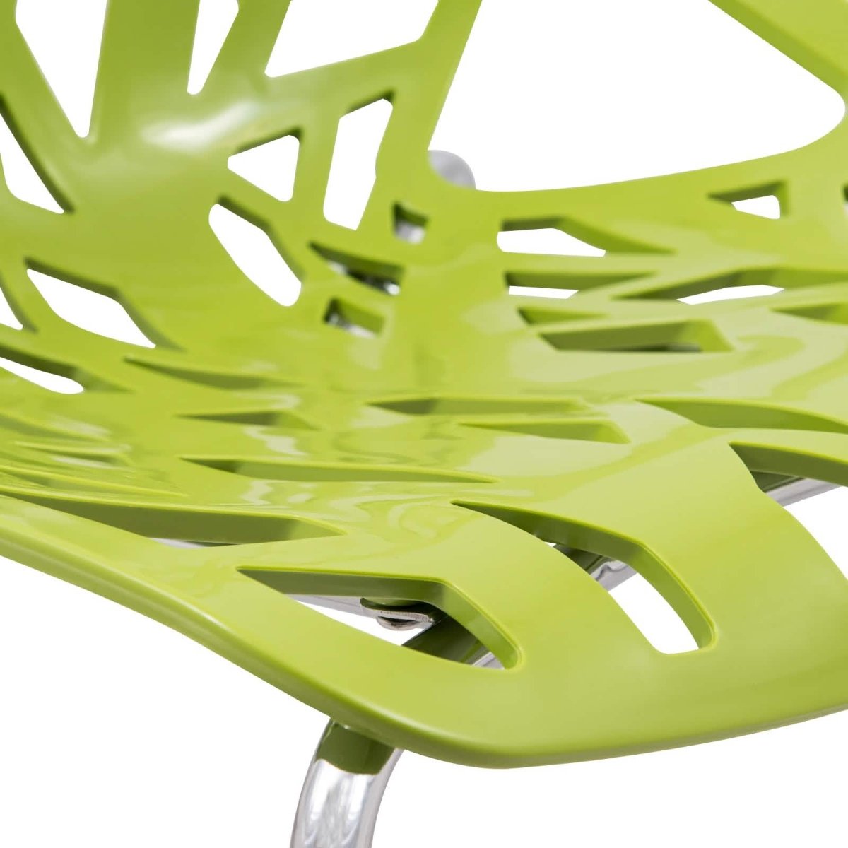 Leisuremod Dining Chair Asbury Polypropylene Dining Side Chair with Forest Cut-Out Design in Chrome