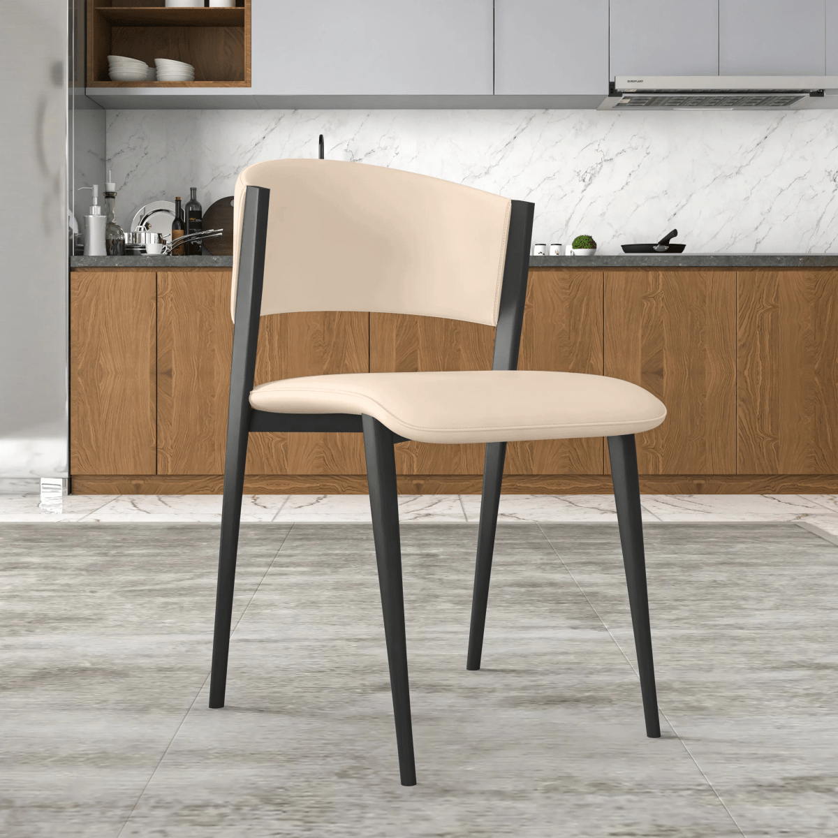 Leisuremod Dining Chair Aspen Dining Chairs Upholstered in Leather with Black Metal Legs