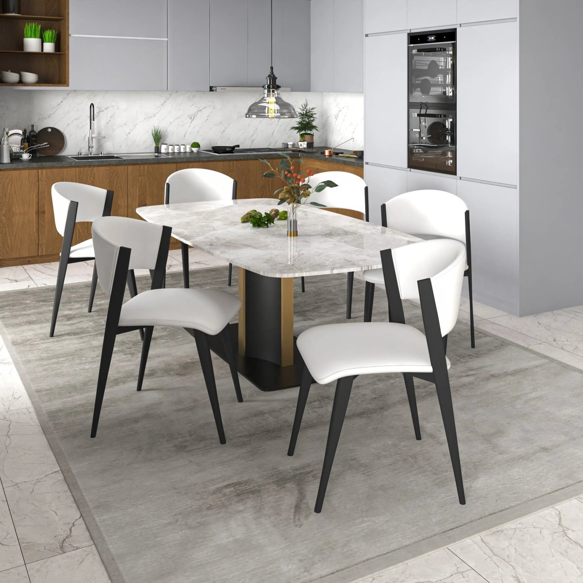 Leisuremod Dining Chair Aspen Dining Chairs Upholstered in Leather with Black Metal Legs