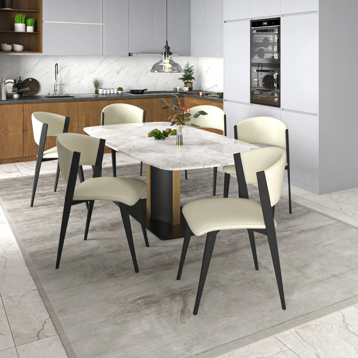 Leisuremod Dining Chair Aspen Dining Chairs Upholstered in Leather with Black Metal Legs