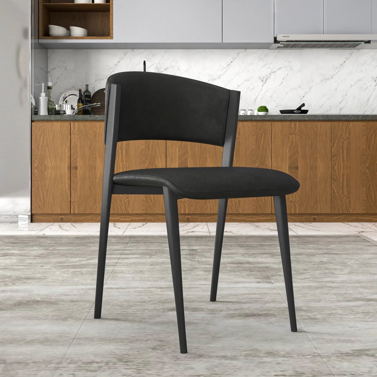 Leisuremod Dining Chair Aspen Dining Chairs Upholstered in Leather with Black Metal Legs