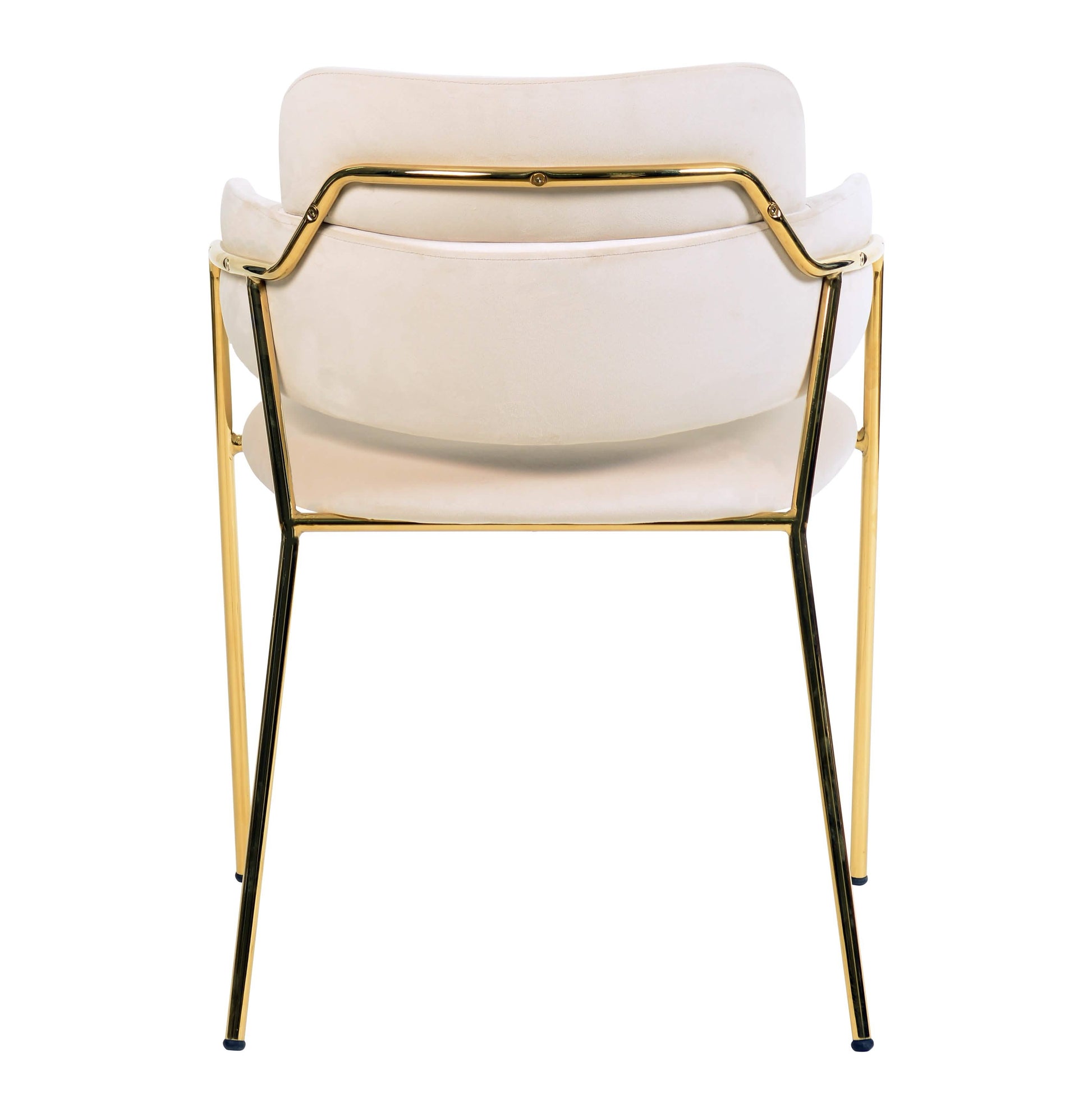 Axis Upholstered Dining Chair with Curved Open-Back and Arms and Black/Gold Stainless Steel Legs Gold Velvet Beige Dining Chair Leisuremod