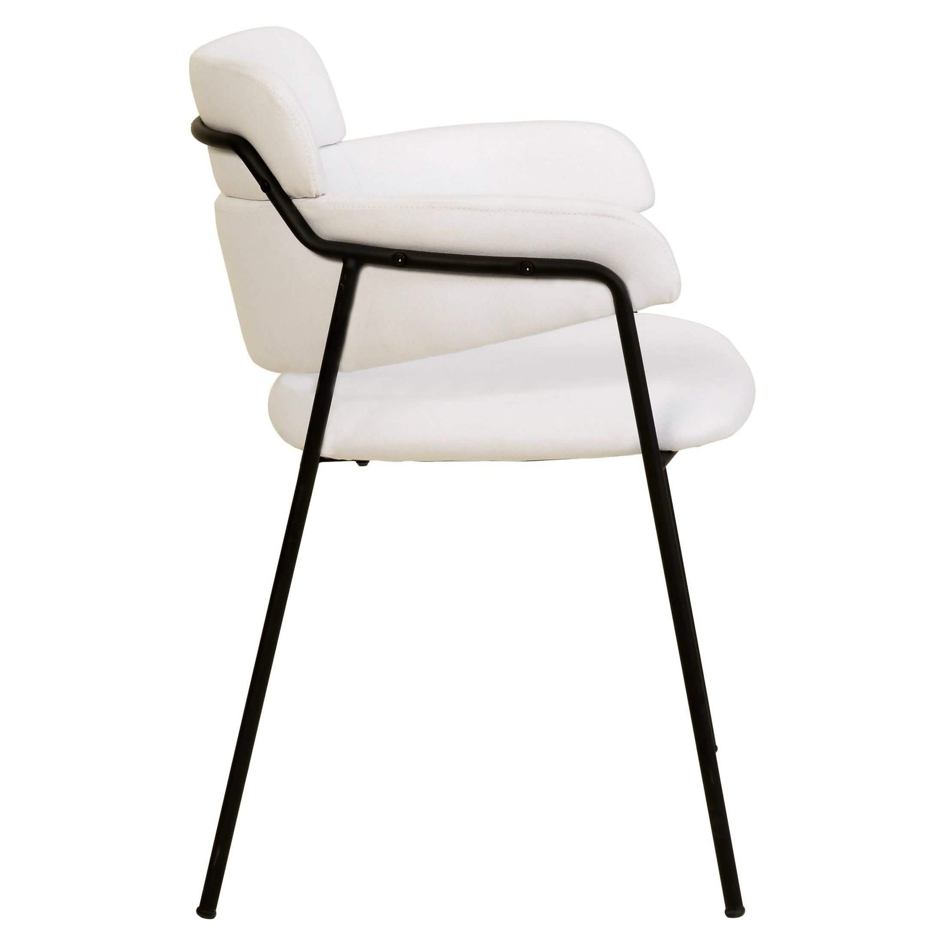 Axis Upholstered Dining Chair with Curved Open-Back and Arms and Black/Gold Stainless Steel Legs Black Polyester White Dining Chair Leisuremod
