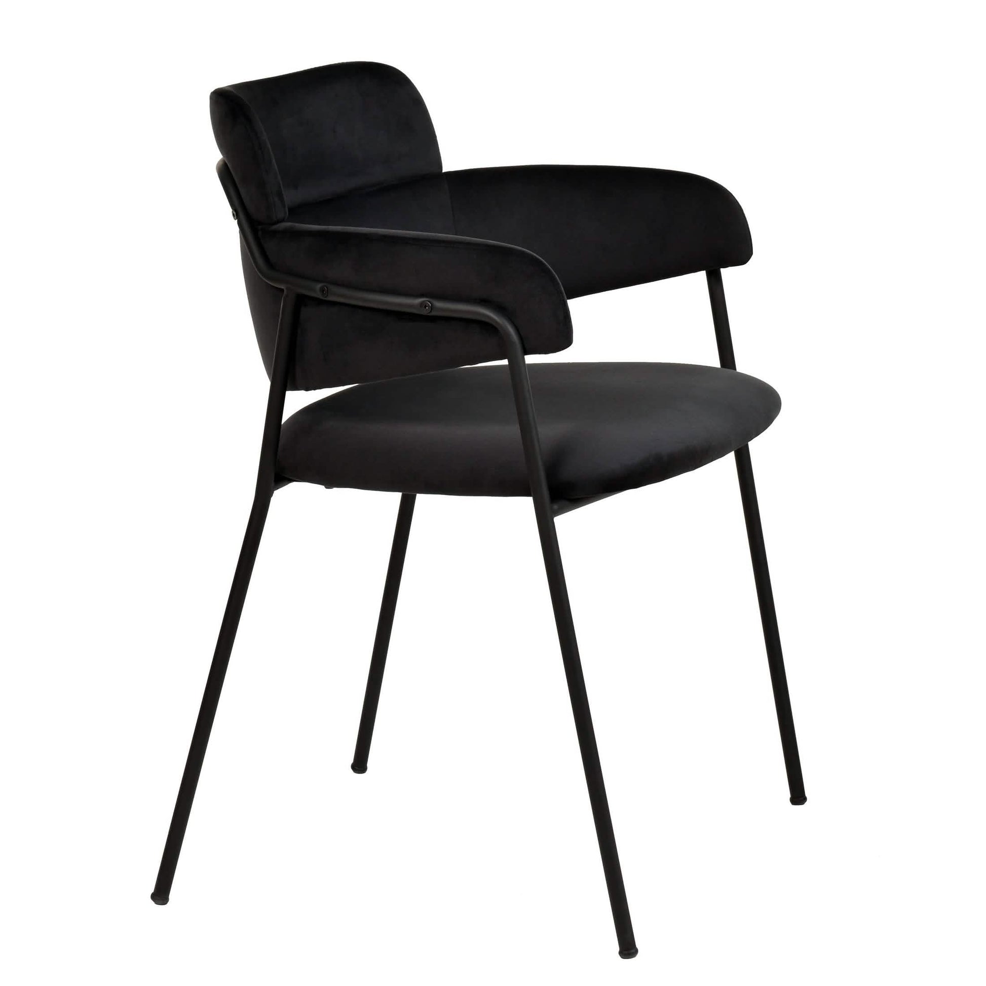 Axis Upholstered Dining Chair with Curved Open-Back and Arms and Black/Gold Stainless Steel Legs Black Velvet Black Dining Chair Leisuremod