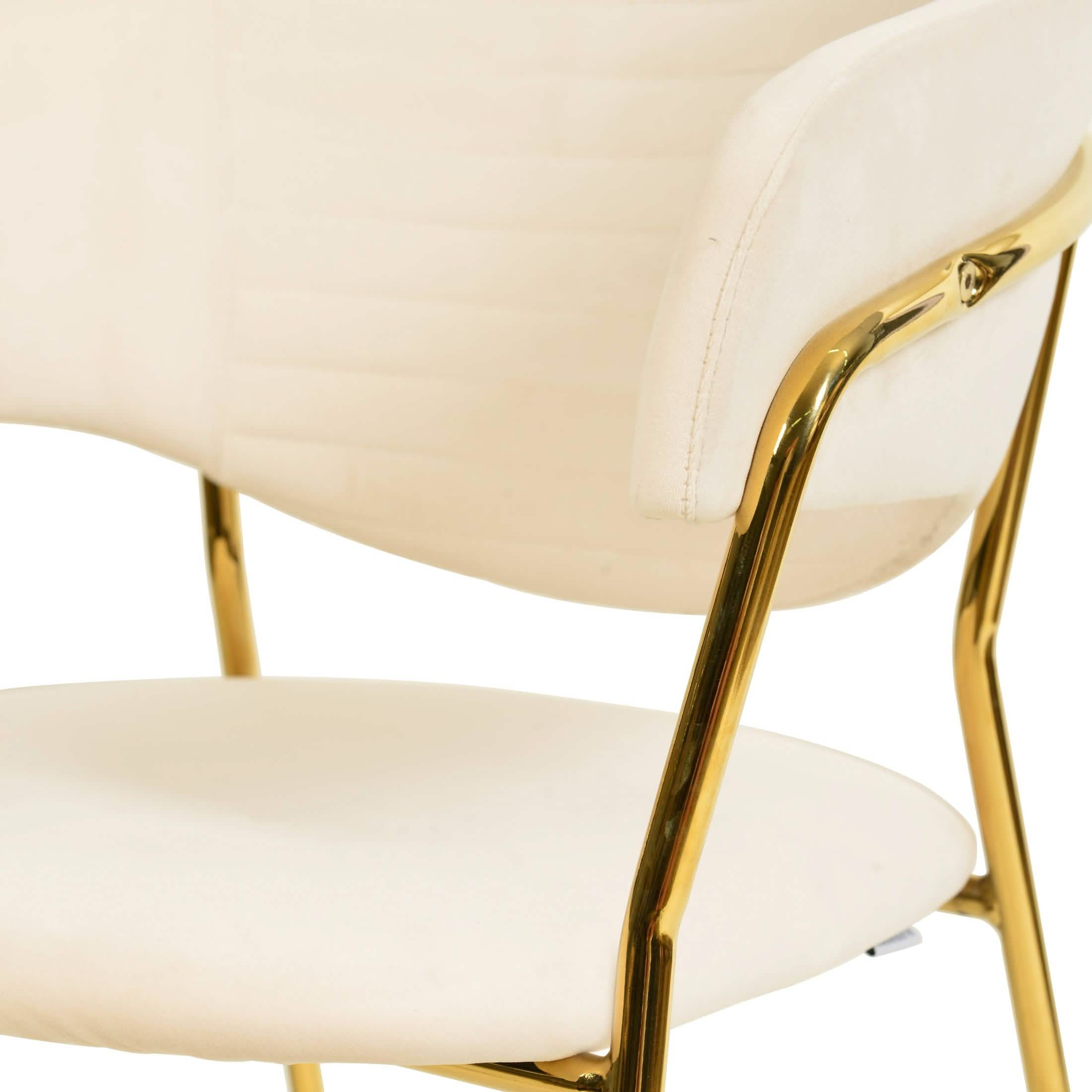 Bella Dining Chair Upholsted in Leather or Velvet in Gold Stainless Steel Off-White Velvet Dining Chair Leisuremod