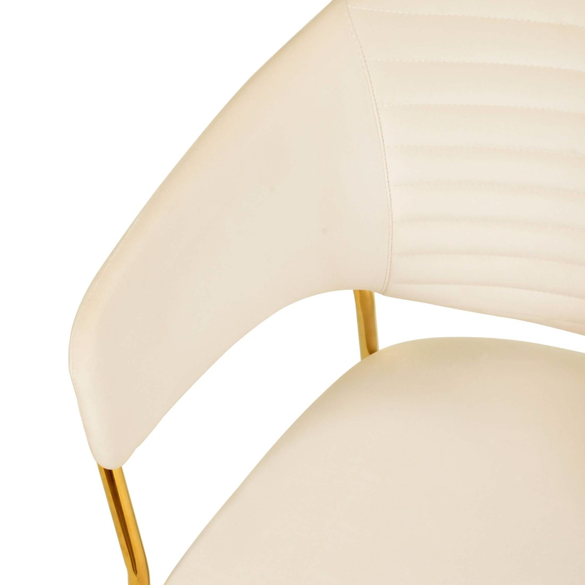 Bella Dining Chair Upholsted in Leather or Velvet in Gold Stainless Steel Off-White Velvet Dining Chair Leisuremod