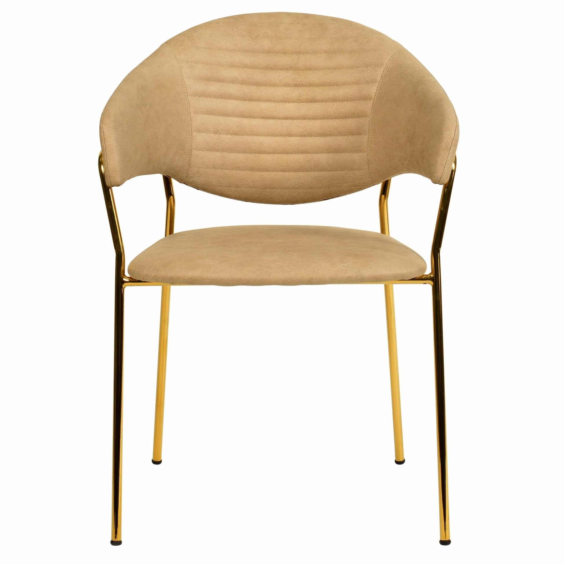 Bella Dining Chair Upholsted in Leather or Velvet in Gold Stainless Steel Taupe Leather Dining Chair Leisuremod