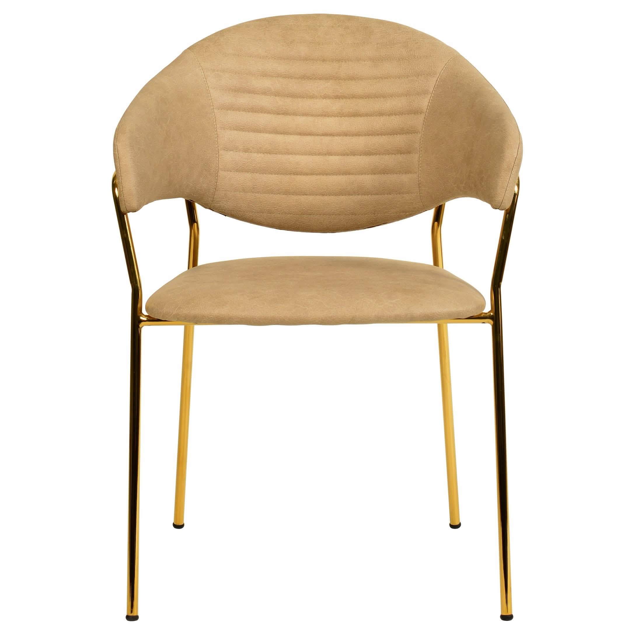 Bella Dining Chair Upholsted in Leather or Velvet in Gold Stainless Steel Taupe Leather Dining Chair Leisuremod
