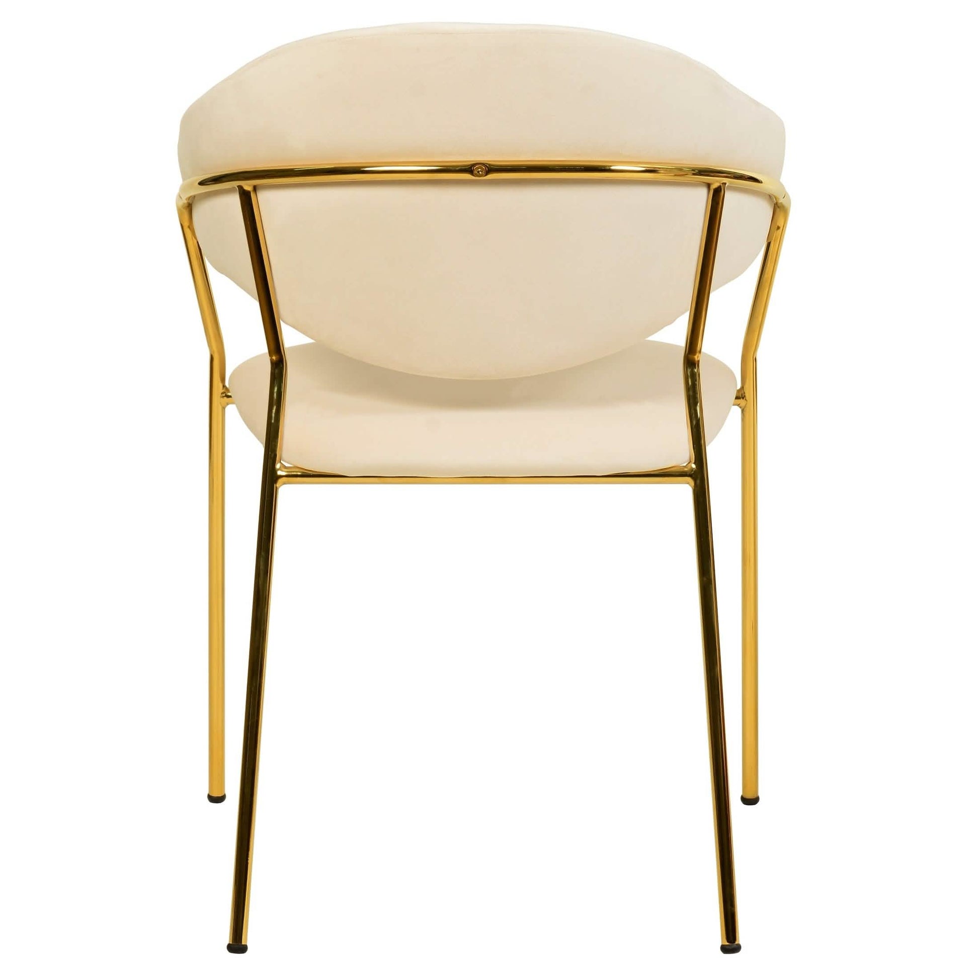 Bella Dining Chair Upholsted in Leather or Velvet in Gold Stainless Steel Off-White Velvet Dining Chair Leisuremod