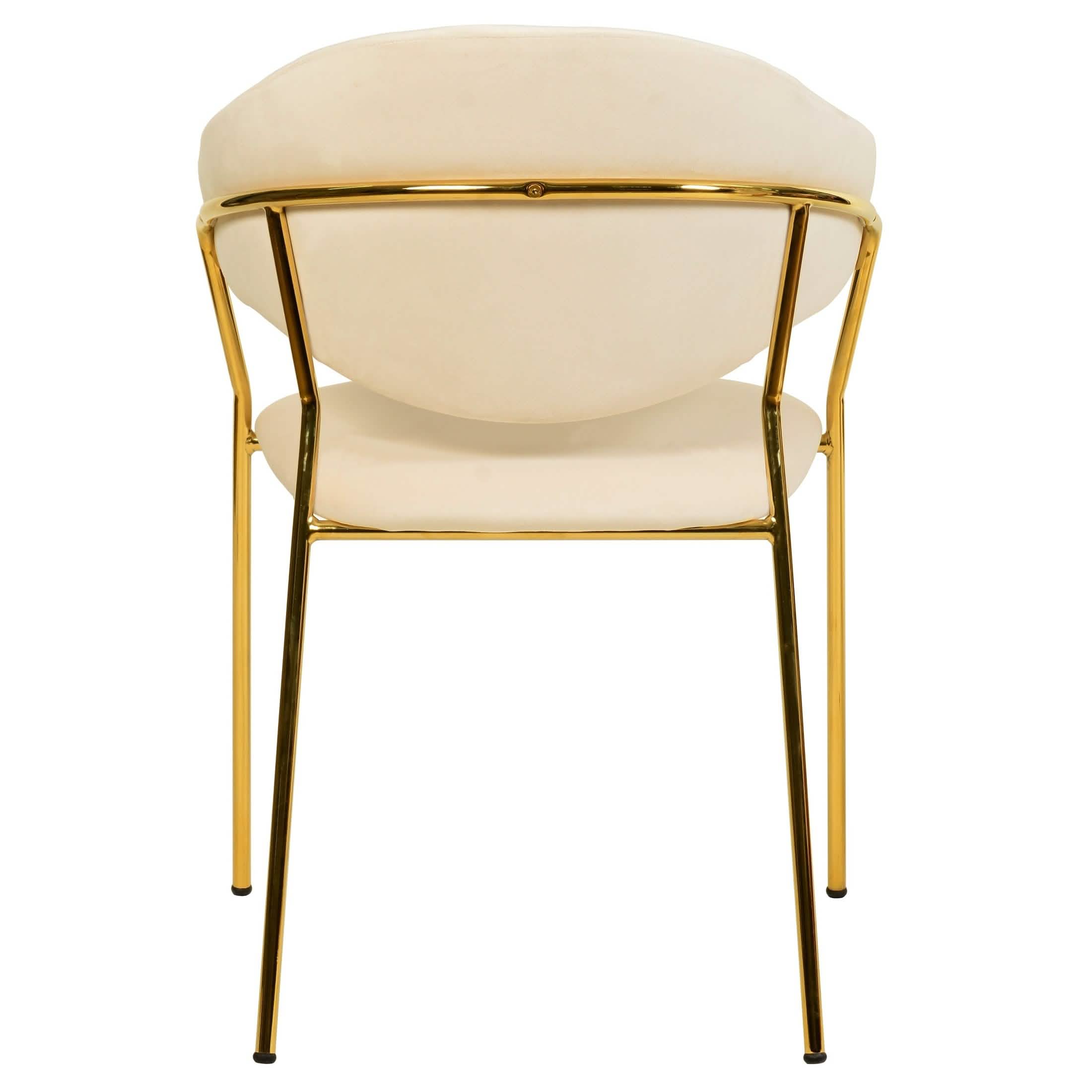 Bella Dining Chair Upholsted in Leather or Velvet in Gold Stainless Steel Off-White Velvet Dining Chair Leisuremod